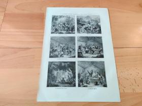 1862年木刻版画《风景画：19世纪中叶美国旧金山淘金热，矿工们的生活场景》（LA VIE DU MINEUR CALIFORNIEN）-- 选自《环游世界》-- 版画纸张29*22厘米