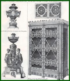 19世纪木刻版画《艺术瑰宝：大理石雕刻艺术与木雕艺术》（THE INTERNATIONAL EXHIBITION）-- 《1876年美国费城第六届世博会》展品精选 -- 后附卡纸32*24厘米，版画纸张23.5*19.5厘米