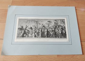 1879年木刻版画《大理石浮雕：酒神的胜利凯旋》（Triumph des Reichthums）-- 后附卡纸30*21厘米，版画纸张21.5*11厘米