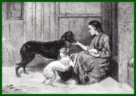 19世纪木刻版画《好心的少女》（Charity）-- 出自英国画家，Briton Riviere（1840–1920）的绘画作品 -- 后附卡纸30*21厘米，版画纸张18*13.5厘米