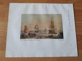 【G2364】1924年彩色书页图版P175《中国广州，广州黄浦锚地景观》（Whampoa Anchorage, 1820）---摘自1924年的《中国通商图》一书-- 图版纸张30*24厘米