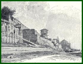 【G675】1903年书页照片《汉江边的武昌古城与明城墙，湖北省》（Strandansicht von Wutchang）-- 武昌古城位于湖北省武汉市武昌区，自东汉末年筑城，已有近1800年不间断历史；范围以原武昌城明城墙内区域为主体 -- 后附卡纸30*21厘米，照片尺寸11*10.5厘米