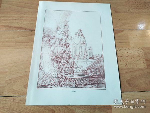 1881年珂罗版版画《大师素描作品：圣墓》（Grablegung）-- 出自欧洲17世纪最伟大的画家之一，荷兰历史上最伟大画家，伦勃朗（Rembrandt van Rijn，1606-1669）的素描作品 -- 维也纳艺术画廊出版 -- 版画纸张34*26厘米