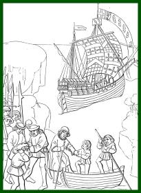 19世纪木刻版画《中世纪场景：沃里克伯爵帮助约克家族的爱德华四世登基》（The Merchants of the middle Ages：SHIP OF RICHARD EARL OF WARWICK）-- 沃里克伯爵（1428～1471年），英格兰大贵族,玫瑰战争中著名的立王者；1461年沃里克伯爵帮助约克家族的爱德华四世登基 -- 后附卡纸30*21厘米，版画纸张13*10厘米