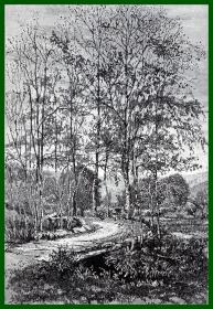 19世纪木刻版画《风景画：布列塔尼的秋日》（A Cloudy Day in October，Brittany）-- 出自美国风景画家，Hugh Bolton Jones（1848–1927）的油画作品 -- 后附卡纸30*21厘米，版画纸张19.5*13厘米
