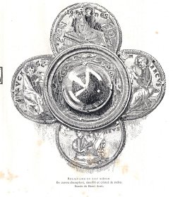 1877年雕刻版画《金属镂雕艺术》（GRANDE CROIX EN CUIVRE CHAMPLEVE ET EMAILLE）--《法国艺术精选》-- 版画纸张43*30厘米