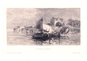 1897年铜版蚀刻版画《风景画：威尼斯潟湖》（LAGUNE BEI VENEDIG）-- 出自雕刻师W.Woernle的原创蚀刻作品 -- 维也纳艺术画廊出版 -- 版画纸张39*29厘米