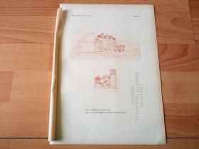 【中国浙江普陀山】1911年石印版画《恩斯特・柏石曼素描手稿：普陀山高僧墓与墓碑上的石狮雕刻》（Priestergrab；Lowe als Engigung des Aufsatzes Grabtafel）-- 出自著名德国建筑师，恩斯特・柏石曼（Ernst Boerschmann），该素描为1907年12月31日至1908年1月17日，柏石曼在普陀山期间亲笔所绘 -- 版画纸张30.5*22厘米