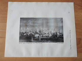 【G2353】1924年书页图版反正面3幅P134《第二次鸦片战争：佛山涌之战，1857年；英舰‘秃鹫号’返港途中，经过虎岛炮台，1847；东京湾海盗舰队歼灭事件，1849年》（action at fatshan creek，1857）--早期西方铜版画中的中国--摘自1924年《中国通商图》一书-- 图版纸张30*24厘米