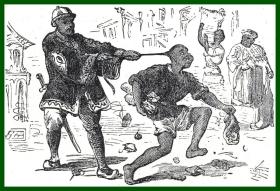 【中国内容】1876年木刻版画《清末英国控制下的中国香港：香港警察抓捕罪犯》（A POLICEMAN AND HIS VICTIM）-- 后附卡纸30*21厘米，版画纸张9*6.5厘米