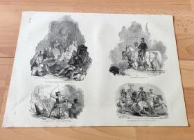 1845年木刻版画《英国中世纪的战争与骑士文化》（Froisart reading to the Count of Foix after Supper）-- 选自《老英格兰37》-- 版画纸张35*25厘米