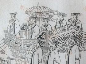 【中国内容版画35】1837年铜版画《龙辇图：古代天子座驾》（Wagen des Kaiser）-- 注：根据中国古代的周礼规定，皇帝（天子）座驾为六匹马拉的两轮马车，即著名的“天子驾六”；在中国两千多年的历史长河中，天子驾六还是驾四长期存在争议，从汉朝以来在学术界就争论不休 -- 本版画因其所处年代，采纳了“天子驾四”的说法，“天子驾六”直到21世纪初才被考古界证实 -- 版画纸张21*13厘米