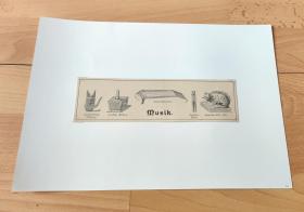 1901年书页插图（照片）《中国古代的乐器图谱》（Musik）--《清末的中国》-- 后附卡纸30*21厘米，照片尺寸19.5*5.5厘米