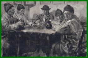 1916年锌版画《乡村议会》（SLOWAKISCHE GEMEINDERATSSITZUNG）-- 出自奥地利画家，Franz Hofer（1885–1915）的绘画作品 -- 奥地利维也纳艺术画廊 -- 版画纸张40*30厘米