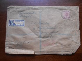 【40年代，英国实寄封】贴邮票