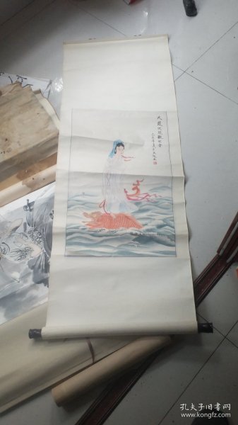 保真包退精彩绘画品相非常好----扬州著名书画家：  朱旭画非常精彩观音菩萨