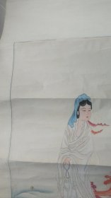 保真包退精彩绘画品相非常好----扬州著名书画家：  朱旭画非常精彩观音菩萨