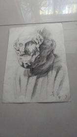 保真手绘一张---扬州著名画家 董雷画：外国石膏人头像罗马人