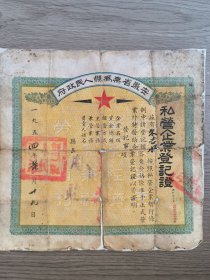 54年，私营企业登记证