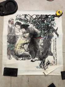 著名画家  杜滋龄 插图 七 幅【57 x52 cm 】为 名作家 冯德英 长篇小说【染血的土地】插图，曾参加文学作品插图展。丙寅年【1986年】作。