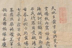 （戊1383）日本《天保七年丙申初夏中旬仿文徵明蝇须楷千文》1张全 1836年 松平竹翁书 旹年六十有八 字帖 中国传统蒙学三大读物之一 千字文是由南北朝时期梁朝散骑侍郎、给事中周兴嗣编纂，一千个汉字组成的韵文，涵盖了天文、地理、自然、社会、历史等多方面的知识，是启蒙和教育儿童的最佳读物。