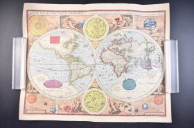（己4676）《A NEW AND ACCVRAT MAP OF THE WORLD》彩色地图1幅 The World by John Speed,1627 双半球形式的世界地图 英国出版的最早期的世界地图之一 英国都铎王朝末期到斯图亚特王朝早期最著名的地图制图师和历史学家约翰·斯皮德制作 复刻版 尺寸 57*45CM