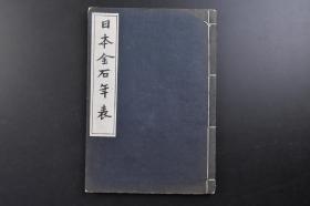 （戊2772）《日本金石年表》和本 线装1册全 主客说诗堂著 本书从崇峻四年（公元590年）的大和法隆寺金铜佛台座开始记录至后水尾天皇十九年的下野鸡足寺释迦像止 主客说诗堂主人序 奥田抱生著 浪越 丰田书店 1921年发行 排版