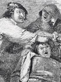1884年版画艺术系列锌版画《桶上的战斗》—荷兰风俗画家“布鲁维尔（Adriaen Brouwer，1605-1638）”作品 版画家：ANGERER 雕刻 39x29cm