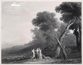 1870年德国艺术珍品钢板画系列《景观》—法国风景画家 “克劳德·洛兰(Claude Lorrain 1600-1682年)”作品 版画家：A.H.PAYNE 雕刻 31x22cm
