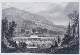1845年苏格兰高地风景系列钢版画《圣菲兰的运动会》27x22cm