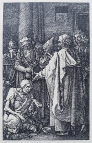 “巨幅丢勒名画”1912年复刻版“丢勒Albrecht Dürer”照相凹版复制铜版画 —《小受难：圣彼得和圣约翰与坡脚人》42x32cm 原尺寸复刻