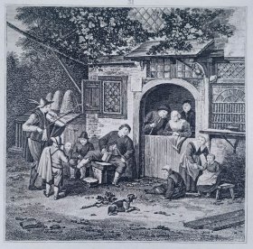 1837年“艺术家作品集”系列钢版画《街头歌手》 —荷兰画家 “阿德里安·范·奥斯塔德(Adriaen van Ostade,1610-1685年)”作品 尺寸：31x24cm