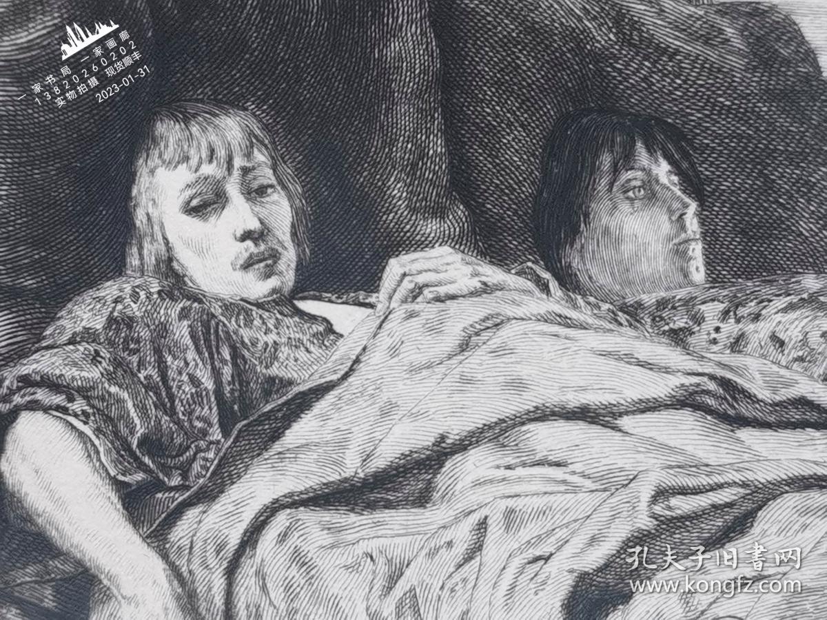 “大英博物馆藏画”1880年法国艺术蚀刻铜版画《瑞米耶的无力者》—法国画家“艾瓦利斯特·维塔·吕密奈（Evariste Vital Luminais，1821-1896）”作品 E.Gaujean雕刻 43x30cm 版内签名 法国ARCHES版画专用水印纸 原作藏于鲁昂美术馆“1880沙龙展出作品” 雕刻版画 原版版画 古董版画 老版画 欧洲版画 西洋版画 收藏装饰