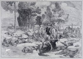 1875年法国艺术系列线刻版画《被伏击的车队》—法国画家“Auguste Lançon ”作品  43x30cm