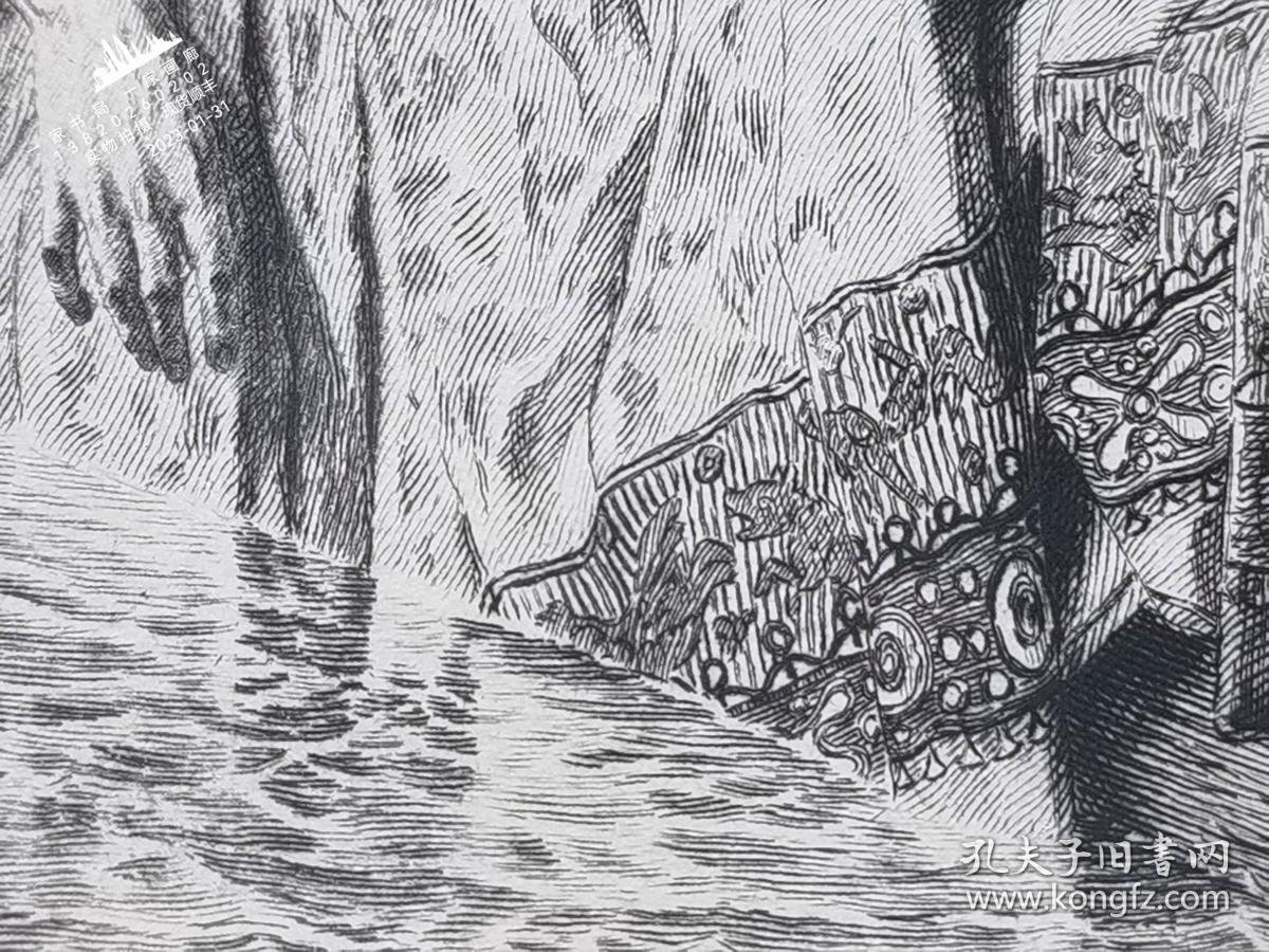 “大英博物馆藏画”1880年法国艺术蚀刻铜版画《瑞米耶的无力者》—法国画家“艾瓦利斯特·维塔·吕密奈（Evariste Vital Luminais，1821-1896）”作品 E.Gaujean雕刻 43x30cm 版内签名 法国ARCHES版画专用水印纸 原作藏于鲁昂美术馆“1880沙龙展出作品” 雕刻版画 原版版画 古董版画 老版画 欧洲版画 西洋版画 收藏装饰