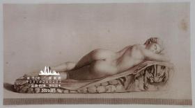 “限量高品质浅红色钢版画” 1886年意大利艺术珍品系列《侧卧的维纳斯》—画家 “J.B.WICAR”作品 "MARAIS"雕刻 尺寸：43x30cm