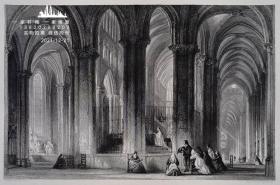 1820年法国风景建筑系列钢版画《法国图尔的圣加蒂安主教座堂,》—英国画家 “阿罗姆(Thomas Allom)”作品 版画家：J.REDAWAY雕刻 尺寸：27x21cm