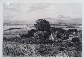 1878年蚀刻铜的版画《爱丁堡远景》—苏格兰画家“Sam Bough, R. S. A(1822-1878)”作品 版画家：A.BRUNET-DEBAINES 雕刻  手工水印纸 36x26cm