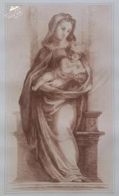 【巴托洛米奥Bartolommeo】1823年“文艺复兴时期意大利画派”系列软蜡飞尘铜版画《宝座上圣母怀抱婴儿》—意大利画家“弗拉·巴托洛米奥（Fra Bartolommeo，1475-1517年）”作品 “手工水印纸精印” 50x36cm