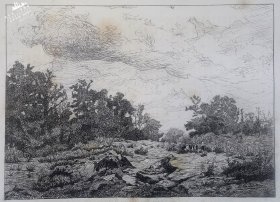 1877年法国艺术系列木刻版画《PONT-AVEN 山谷》—法国画家“ LANGRAND”作品  43x30cm