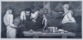 1889年木版画《希腊葡萄酒》 —英国画家“劳伦斯·阿尔玛-塔德玛（Lawrence Alma-Tadema1838-1912）”作品  30x21cm