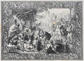 1883年法国艺术系列照相版画《法兰德斯挂毯：提多从耶路撒冷拯救逃跑的犹太人》—法国版画家：L.CARRED 作品 43x30cm