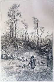 1889年法国照相版画《田园》—英国画家William John Hennessy(1839–1917)作品 44x30.5cm【