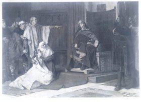 1878年凹版蚀版画《鲍德温在佛兰德斯主持正义》 —法国画家“ J.De Vriendt, ”作品 尺寸：41x26cm