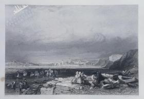 1842年“英国港口水域和海岸风景”系列钢版画《英国西尔兹港入口》— 英国风景地貌画家 “威廉·亨利·巴特莱特W.H.Bartlett”作品 版画家：W.FINDEN 雕刻 尺寸：27x21cm