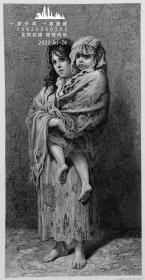 1888年钢版画《无家可归》 ——法国艺术家“古斯塔夫·多雷(Gustave Doré,1832—1883)”作品 版画家：J.SADDLER  雕刻 32x24cm