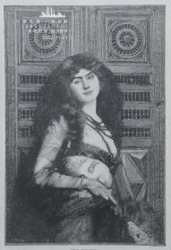 1888木刻版画《舞妓》—画家“GUSTAVE  COURTOIS”作品 32x24cm