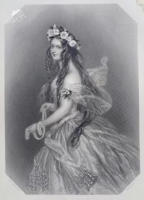 1851年钢版画《克莱门蒂娜·维尔斯夫人》—英国画家 “A.E.CHALON”作品 版画家：H.ROBINSON 雕刻 27x22cm