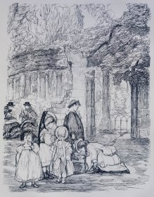 1880年法国艺术系列木刻版画《巴黎蒙梭公园》—德国画家“查尔斯·雷诺尔Charles Paul Renouard (1845-1924)”作品   43x30cm