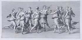 1837年“艺术家作品集”系列铜版画《阿波罗与缪斯女神共舞》 —意大利画家“朱里诺·罗马诺（Giulio Romano，约1492-1546）”作品 尺寸：31x24cm